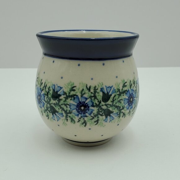 Polish Pottery Dotted Violet Bubble Mugs Blue Flowers & Dots Round Mugs - Picture 8 of 10